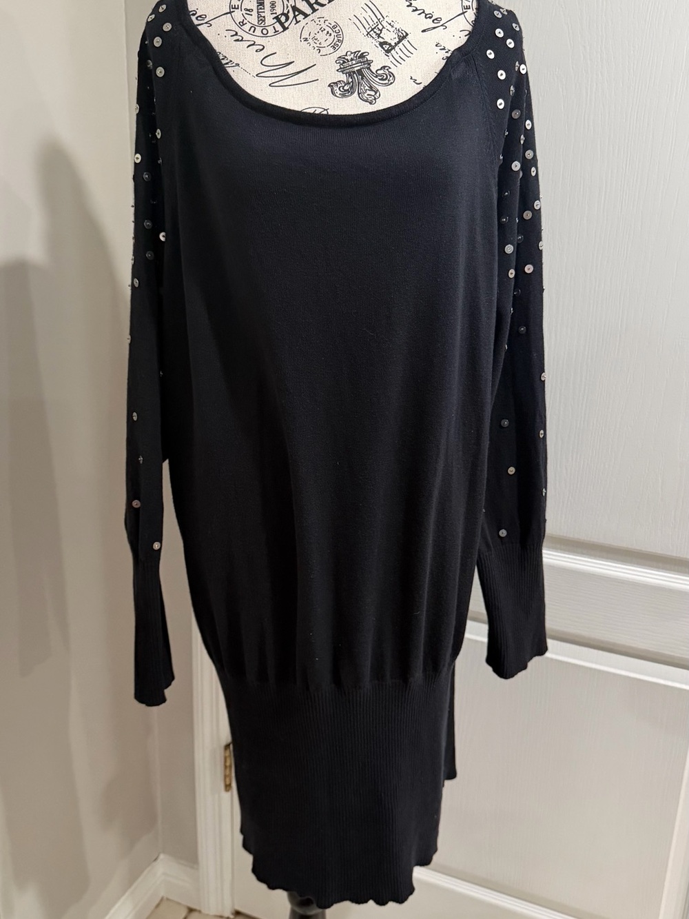 Anna Scholz Black Long Sleeve Stud-Embossed Knit Sweater/Dress